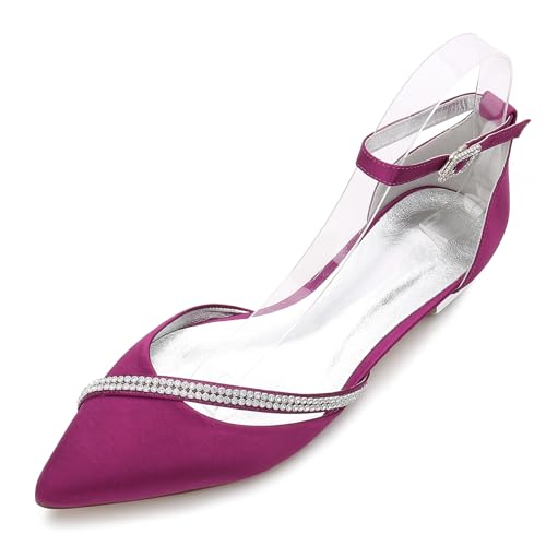 ottspu Braut Hochzeitsschuhe Flache geschlossene Zehenschnalle Satin Anlass Schuhe,Lila,38 EU von ottspu