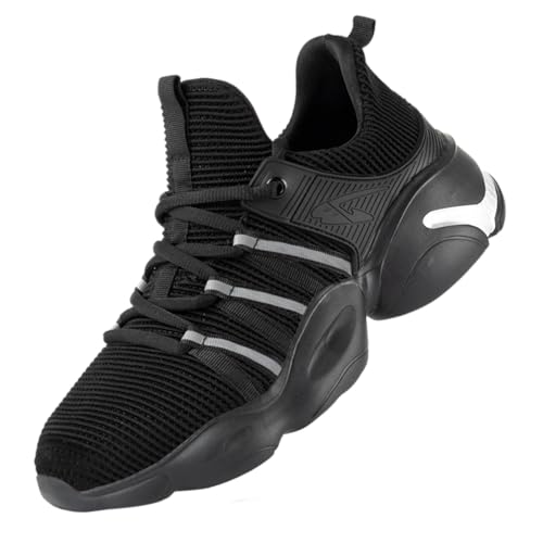 ottspu Breite Stahlkappenschuhe Für Männer Und Frauen Leichte Sicherheitsschuhe Mode Arbeitsschuhe Bequeme, Atmungsaktive Sicherheitsschuhe Zum Hineinschlüpfen in Tennisschuhe,Schwarz,42.5 EU von ottspu