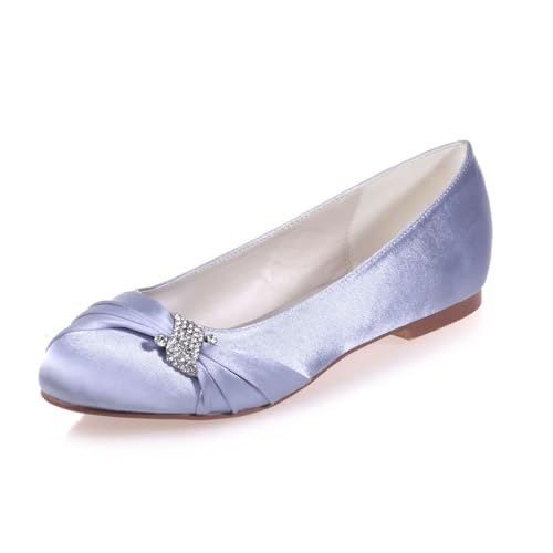 ottspu Frauenkristallhochzeitswohnungen Für Braut Bequeme Satin Hochzeitsschuhe Abends Prom Party Dress Schuhe Pumps,Silber,40 EU von ottspu