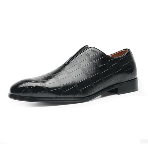 ottspu Herren Anzug Schuhe Mit Krokodil Gedruckt Leder in Brogue Elastische Band Oxford Formale Schuhe Für Männer,Schwarz,37 EU von ottspu