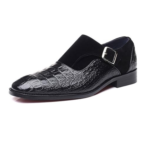 ottspu Herren Anzugschuhe Krokodil Print Loafers Elastisch Slip Auf Mit Schnalle Mode Schuhe Hochzeit Schuhe,Schwarz,40 EU von ottspu