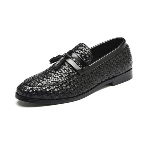 ottspu Herren Anzugschuhe Quaste Casual Weave Loafer Handmade Slip-On Penny Loafer Für Herren,Schwarz,45 EU von ottspu