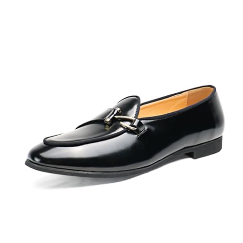 ottspu Herren Dressy Casual Slip-On Penny Loafers Für Business Und Büro Tragen Komfortable Lackleder Loafer Schuhe,Schwarz,43 EU von ottspu