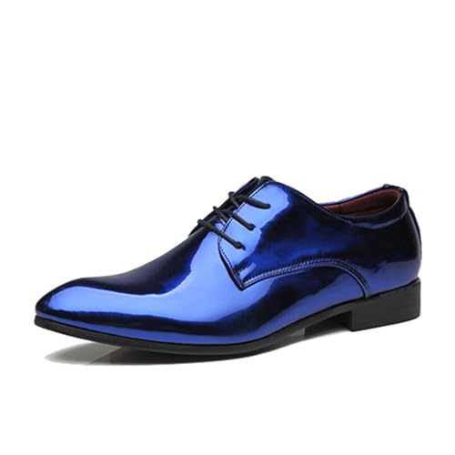 ottspu Herren Faux Patent Leder Smoking Derby Kleid Schuhe Klassischer Schnürer Formal Oxford,Blau,37 EU von ottspu