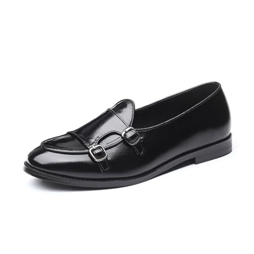 ottspu Herren Loafer Schuhe Aus Kunstleder Slip-On Monk Loafer Mit Riemen Smoking Slipper Loafer,Schwarz,40 EU von ottspu