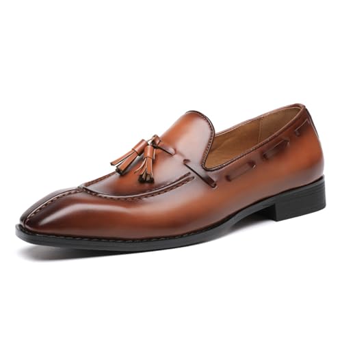 ottspu Herren Loafer Slip on Schuhe Quaste Kleid Schuhe Leder Formale Business Oxford Derby Schuhe,Light Brown,40 EU von ottspu