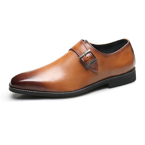 ottspu Herren Monk Strap Slip on Loafer Oxford Formal Business Casual Bequeme Anzugschuhe Für Männer,Braun,46 EU von ottspu