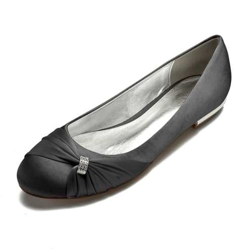 ottspu Hochzeitsschuhe Frauen Flat Closed Toe Satin Strass Brautschuhe Größe 36-44,Schwarz,38 EU von ottspu