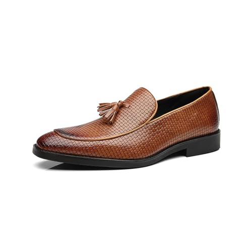 ottspu Leder Quasten Anzugschuhe Für Männer, Mode Weben Quasten Loafer Business Slip-On Schuhe Party Loafers Für Männer,Braun,39 EU von ottspu