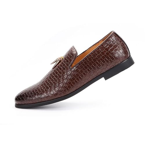 ottspu Men's Moccasins Slippers Leichter Slipper Gewebte Mokassins Stilvolle Kleid Schuhe Atmungsaktive Loafers,Dark Brown,43 EU von ottspu