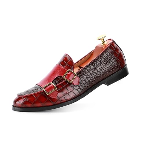 ottspu Mens Faux Lackleder Loafers Mönch Strap Formale Oxford Smoking Kleid Schuhe Männer Hochzeit Schuh,Burgundy,37 EU von ottspu