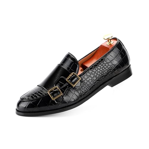 ottspu Mens Faux Lackleder Loafers Mönch Strap Formale Oxford Smoking Kleid Schuhe Männer Hochzeit Schuh,Schwarz,38 EU von ottspu