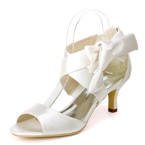 ottspu Schlüpfen Satin Hochzeitsschuhe Frau Schlüpfen Spitze Zehe High Heels 35-43,Elfenbein,35 EU von ottspu