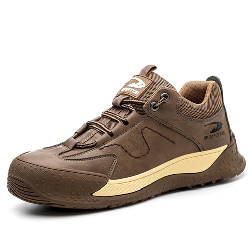 ottspu Stahlkappe Schuhe Für Männer, Arbeit Sicherheit Unzerstörbar Schuh Für Männer Frauen Isoliert 6KV Composite Toe Sneakers,Khaki,42 EU von ottspu