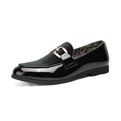 ottspu Tuxedo Patent Loafers Für Herren Klassische Samt-Schlupfschuhe Hochzeit Party Prom Schuhe,Schwarz,41 EU von ottspu