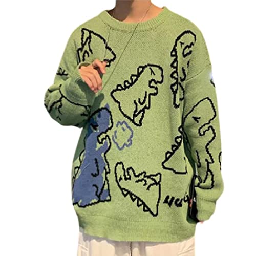 Unisex Cartoon Dinosaurier Pullover O Ausschnitt Langarm Übergroße Pullover Top Harajuku Hip Hop Lässige Lose Strickpullover Langarmpullover Für Damen von oueyfer