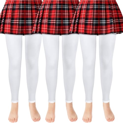 ouhos 3 Stück Ballett Strumpfhose Ballettstrumpfhose Mädchen, ohne Fuß Blickdicht Weiß Schwarz Tanzstrumpfhosen äußerst strapazierfähig für Kinder Größe 100-170 von ouhos