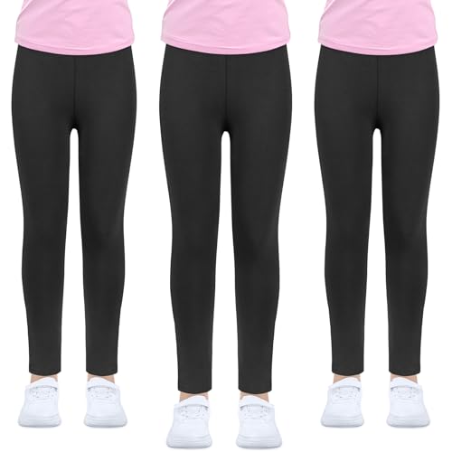 ouhos 3er Pack Leggings Mädchen Schwarz Weiß High Waist Leggins Kinder Sportleggins Lange Weich Elastisch Basic Sporthose Blickdichte Hose für Tanz Yoga Alltag von ouhos