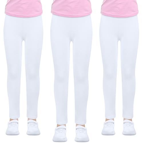 ouhos 3er Pack Leggings Mädchen Schwarz Weiß High Waist Leggins Kinder Sportleggins Lange Weich Elastisch Basic Sporthose Blickdichte Hose für Tanz Yoga Alltag von ouhos