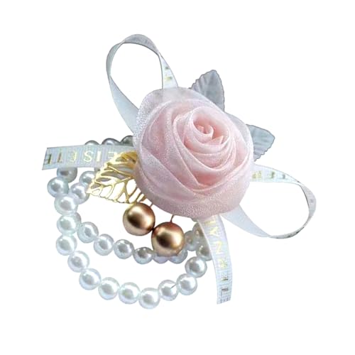 our fave Elegante Rose Blume Handgelenk Corsage Floral Perlen Elastisches Armband für Brautjungfern Verstellbares Armband Hochzeit Party, Elastic and Adjustable Size, Garn, Kein Edelstein von our fave