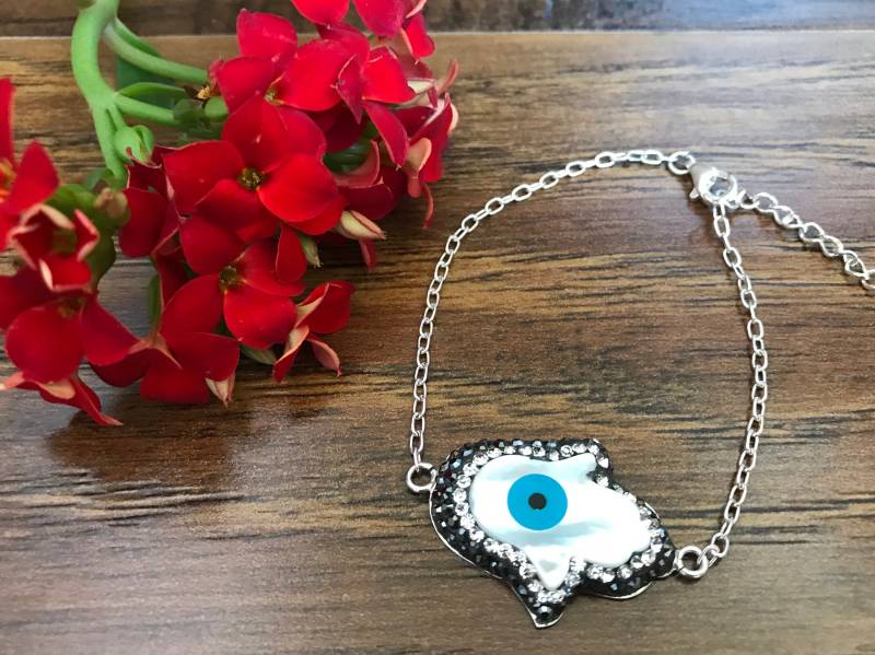 Hamsa Hand Armband, Hand Der Fatima Armband, Hamsa Armband, Fatima Hand, Perlmutt Armband, Silber Schmuck von ourcrown