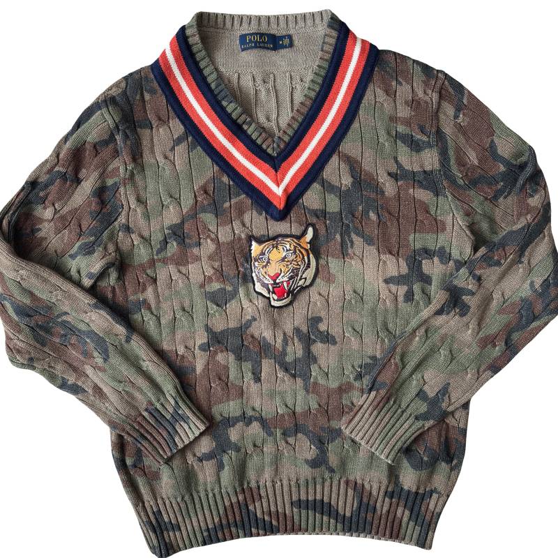 Polo Ralph Lauren Tiger Zopfmuster V-Ausschnitt Camo Sweater Gr.m von ourostore