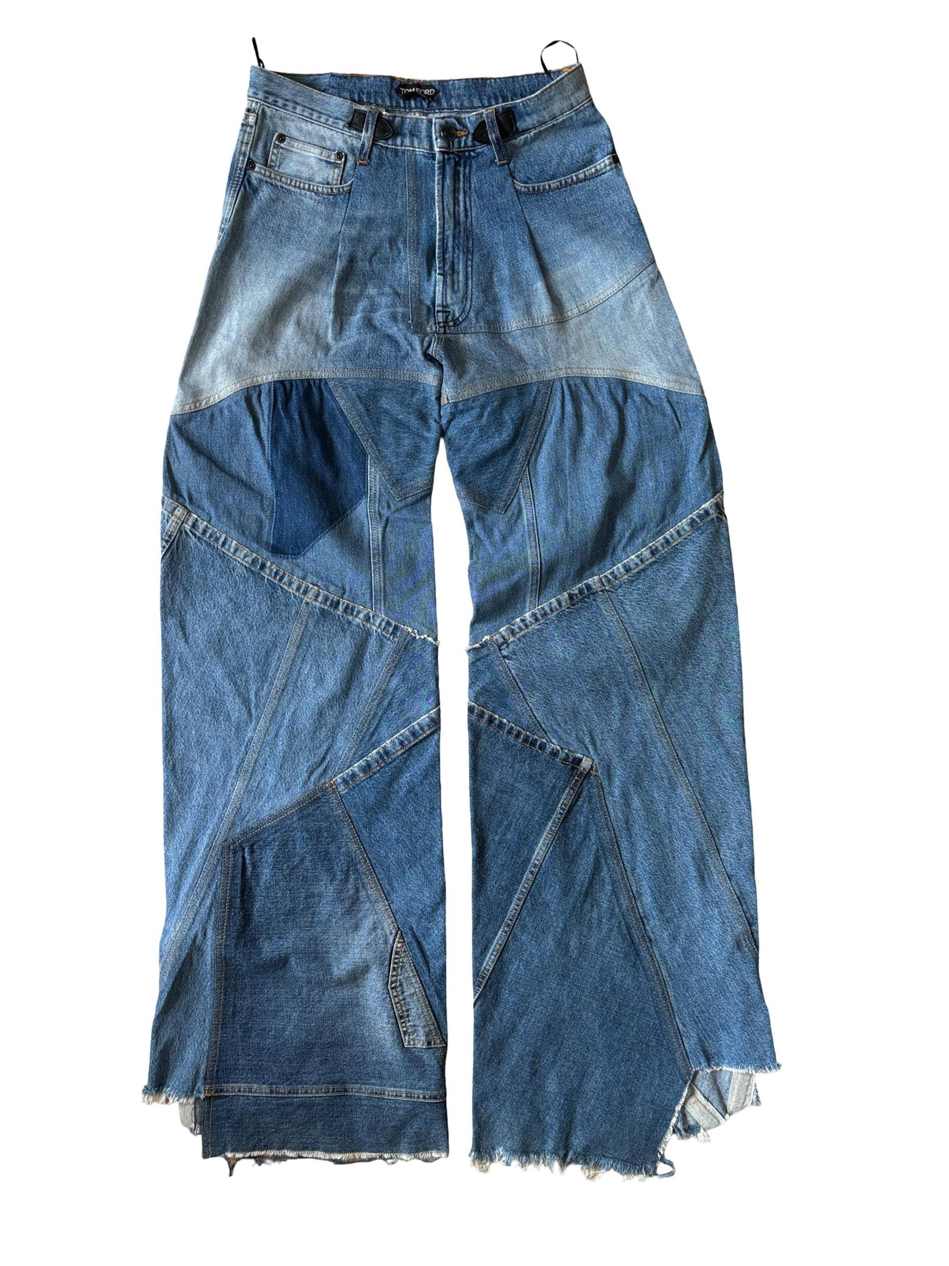 Tom Ford - Patchwork Denim Jeans Mit Weitem Bein Selten Größe 26 Graal Tom Ford - Patchwork Denim Jeans Mit Weitem Bein Selten Größe 26 Graal von ourostore