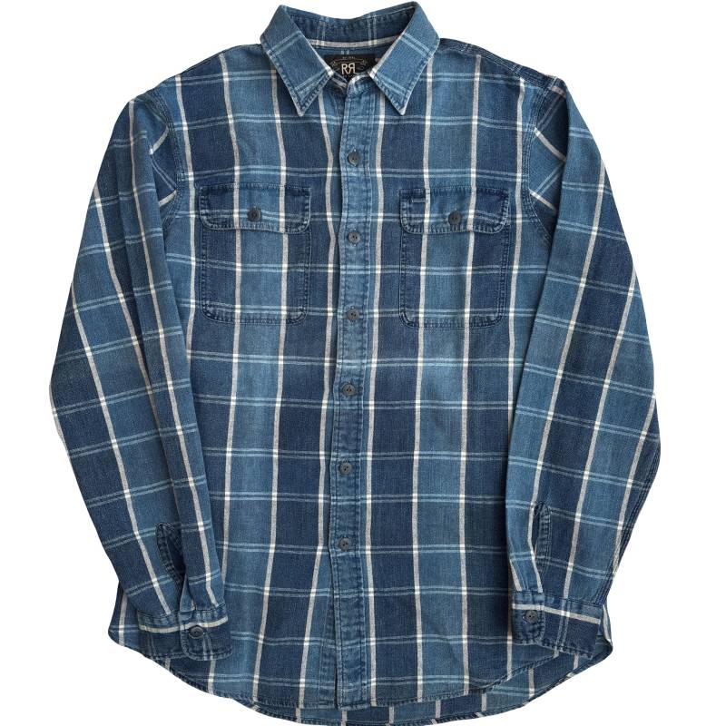 Vintage Rrl Ralph Lauren Indigo Blau Naval Washed Distressed Shirt M Double Rl von ourostore