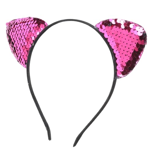 Paillettenkatze Ohren Stirnband glänzende Haare Hoops Damen -Accessoire für Party Daily Cute Style (Rosenrot) von outdoorm
