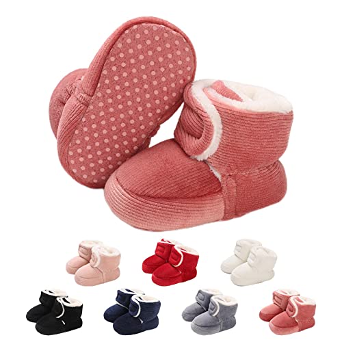 Baby Neugeborene Fleece Bootie, Winter Warme rutschfeste Weiche Sohle Winterschuhe Sock Schuhe Niedlich Einstellbar Krabbelschuhe Prewalker Stiefel Mädchen Jungen Kleinkind Gr.0-18 Monate Dunkelrosa von outfit spring