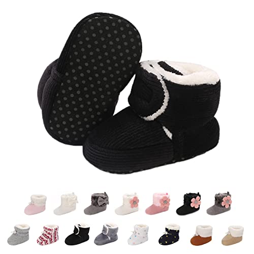 Baby Neugeborene Fleece Bootie, Winter Warme rutschfeste Weiche Sohle Winterschuhe Sock Schuhe Niedlich Einstellbar Krabbelschuhe Prewalker Stiefel für Mädchen Jungen Kleinkind Gr.0-18 Monate Schwarz von outfit spring