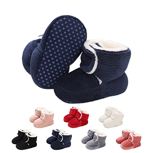 Baby Neugeborene Fleece Bootie, Winter Warme rutschfeste Weiche Sohle Winterschuhe Sock Schuhe Niedlich Einstellbar Krabbelschuhe Prewalker Stiefel für Mädchen Jungen Kleinkind Gr.0-18 Monate Marine von outfit spring