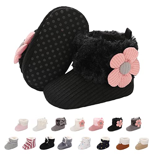 Baby Neugeborene Fleece Bootie, Winter Warme rutschfeste Weiche Sohle Winterschuhe Sock Schuhe Niedlich Einstellbar Krabbelschuhe Prewalker Stiefel für Mädchen Jungen Kleinkind Gr.0-18 Monate Schwarz von outfit spring