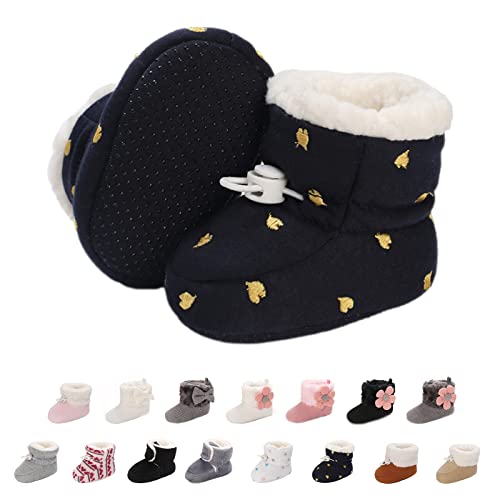 Baby Neugeborene Fleece Bootie, Winter Warme rutschfeste Weiche Sohle Winterschuhe Sock Schuhe Niedlich Einstellbar Krabbelschuhe Prewalker Stiefel für Mädchen Jungen Kleinkind Gr.0-18 Monate Marine von outfit spring