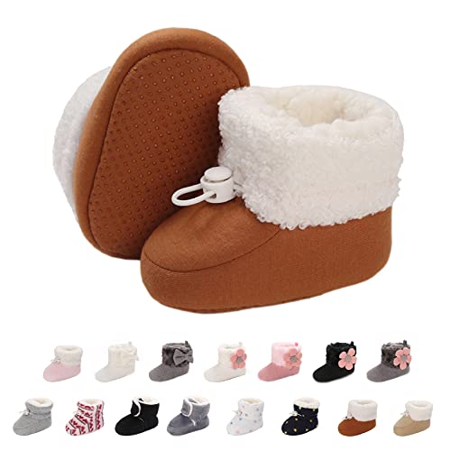 Baby Neugeborene Fleece Bootie, Winter Warme rutschfeste Weiche Sohle Winterschuhe Sock Schuhe Niedlich Einstellbar Krabbelschuhe Prewalker Stiefel für Mädchen Jungen Kleinkind Gr.0-18 Monate Braun von outfit spring