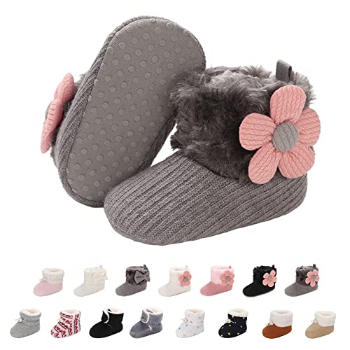 Baby Neugeborene Fleece Bootie, Winter Warme rutschfeste Weiche Sohle Winterschuhe Sock Schuhe Niedlich Einstellbar Krabbelschuhe Prewalker Stiefel für Mädchen Jungen Kleinkind Gr.0-18 Monate Grau von outfit spring