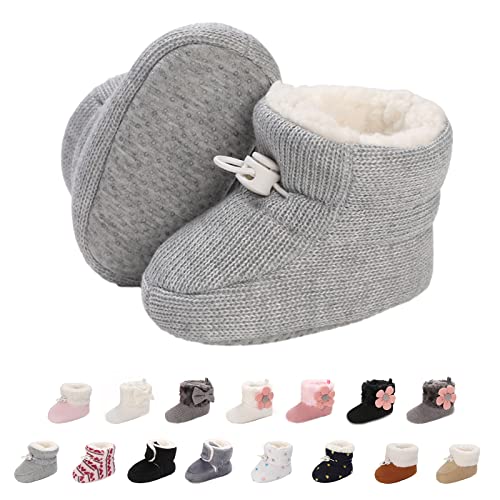 Baby Neugeborene Fleece Bootie, Winter Warme rutschfeste Weiche Sohle Winterschuhe Sock Schuhe Niedlich Einstellbar Krabbelschuhe Prewalker Stiefel für Mädchen Jungen Kleinkind Gr.0-18 Monate Grau von outfit spring