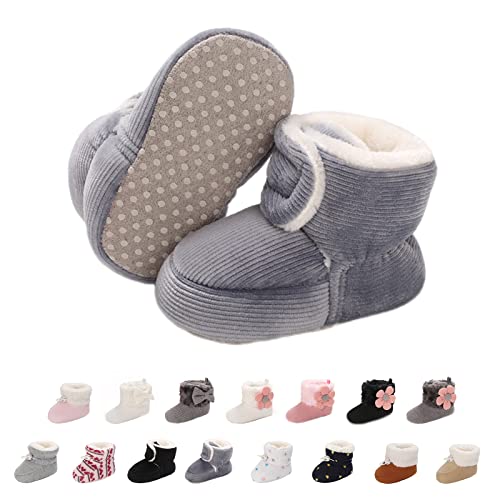 Baby Neugeborene Fleece Bootie, Winter Warme rutschfeste Weiche Sohle Winterschuhe Sock Schuhe Niedlich Einstellbar Krabbelschuhe Prewalker Stiefel für Mädchen Jungen Kleinkind Gr.0-18 Monate Grau von outfit spring