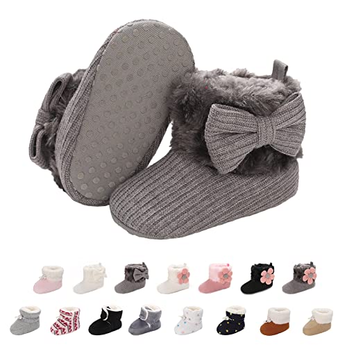 Baby Neugeborene Fleece Bootie, Winter Warme rutschfeste Weiche Sohle Winterschuhe Sock Schuhe Niedlich Einstellbar Krabbelschuhe Prewalker Stiefel für Mädchen Jungen Kleinkind Gr.0-18 Monate Grau von outfit spring