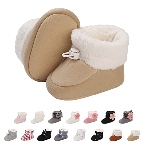 Baby Neugeborene Fleece Bootie, Winter Warme rutschfeste Weiche Sohle Winterschuhe Sock Schuhe Niedlich Einstellbar Krabbelschuhe Prewalker Stiefel für Mädchen Jungen Kleinkind Gr.0-18 Monate Khaki von outfit spring