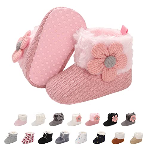 Baby Neugeborene Fleece Bootie, Winter Warme rutschfeste Weiche Sohle Winterschuhe Sock Schuhe Niedlich Einstellbar Krabbelschuhe Prewalker Stiefel für Mädchen Jungen Kleinkind Gr.0-18 Monate Rosa von outfit spring