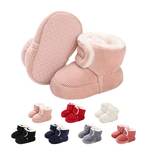 Baby Neugeborene Fleece Bootie, Winter Warme rutschfeste Weiche Sohle Winterschuhe Sock Schuhe Niedlich Einstellbar Krabbelschuhe Prewalker Stiefel für Mädchen Jungen Kleinkind Gr.0-18 Monate Rosa von outfit spring