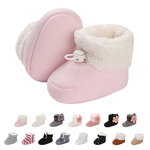 Baby Neugeborene Fleece Bootie, Winter Warme rutschfeste Weiche Sohle Winterschuhe Sock Schuhe Niedlich Einstellbar Krabbelschuhe Prewalker Stiefel für Mädchen Jungen Kleinkind Gr.0-18 Monate Rosa von outfit spring