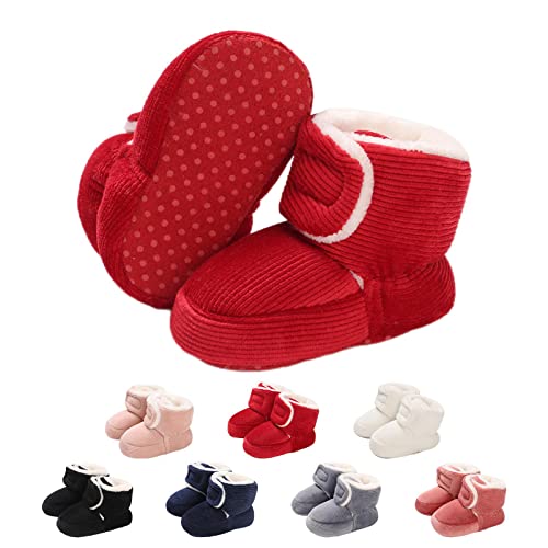 Baby Neugeborene Fleece Bootie, Winter Warme rutschfeste Weiche Sohle Winterschuhe Sock Schuhe Niedlich Einstellbar Krabbelschuhe Prewalker Stiefel für Mädchen Jungen Kleinkind Gr.0-18 Monate Rot von outfit spring