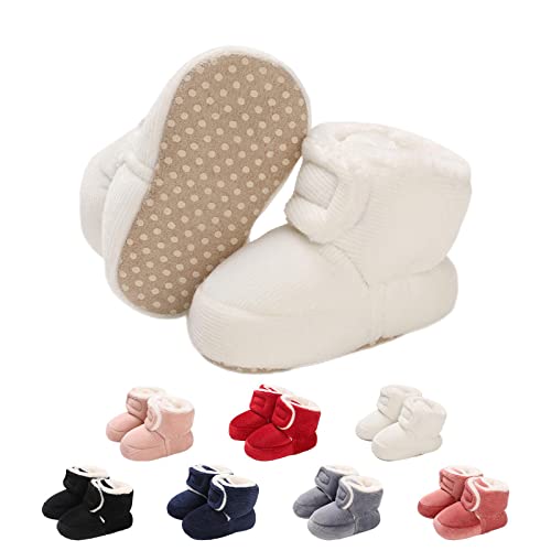 Baby Neugeborene Fleece Bootie, Winter Warme rutschfeste Weiche Sohle Winterschuhe Sock Schuhe Niedlich Einstellbar Krabbelschuhe Prewalker Stiefel für Mädchen Jungen Kleinkind Gr.0-18 Monate Weiß von outfit spring