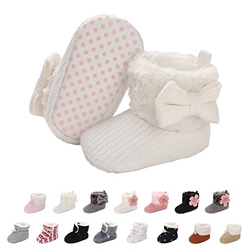 Baby Neugeborene Fleece Bootie, Winter Warme rutschfeste Weiche Sohle Winterschuhe Sock Schuhe Niedlich Einstellbar Krabbelschuhe Prewalker Stiefel für Mädchen Jungen Kleinkind Gr.0-18 Monate Weiß von outfit spring