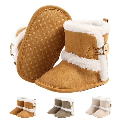 Baby Neugeborene Fleece Bootie, Winter Warme rutschfeste Weiche Sohle Winterschuhe Sock Schuhe Niedlich Einstellbar Krabbelschuhe Prewalker Stiefel für Mädchen Jungen Kleinkind Gr.12-18 Monate Braun von outfit spring