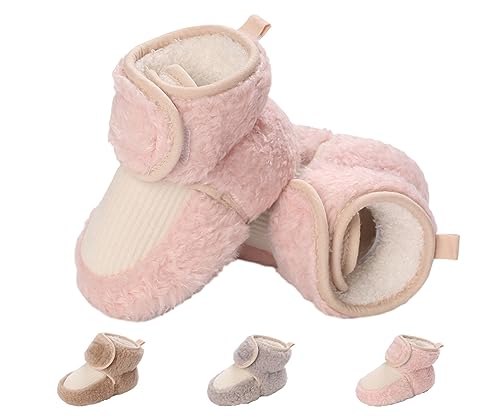 Baby Neugeborene Fleece Bootie, Winter Warme rutschfeste Weiche Sohle Winterschuhe Sock Schuhe Niedlich Einstellbar Krabbelschuhe Prewalker Stiefel für Mädchen Jungen Kleinkind Gr.12-18 Monate Rosa von outfit spring