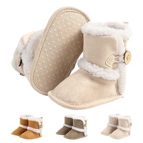 Baby Neugeborene Fleece Bootie, Winter Warme rutschfeste Weiche Sohle Winterschuhe Sock Schuhe Niedlich Einstellbar Krabbelschuhe Prewalker Stiefel für Mädchen Jungen Kleinkind Gr.6-12 Monate Beige von outfit spring