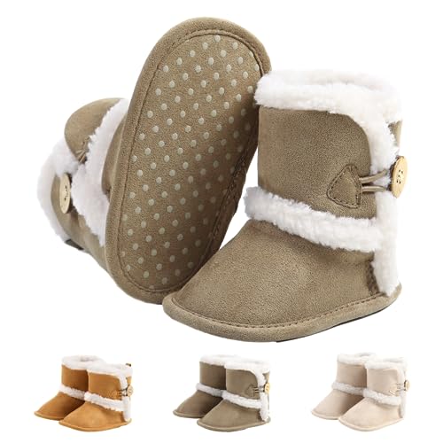Baby Neugeborene Fleece Bootie, Winter Warme rutschfeste Weiche Sohle Winterschuhe Sock Schuhe Niedlich Einstellbar Krabbelschuhe Prewalker Stiefel für Mädchen Jungen Kleinkind Gr.6-12 Monate Grau von outfit spring